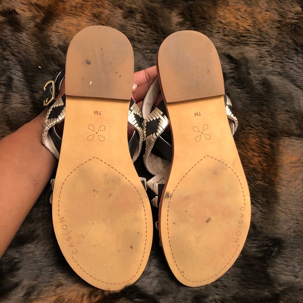 Caslon Finn Leather Sandal In Gold And Black - Picture 5 of 7